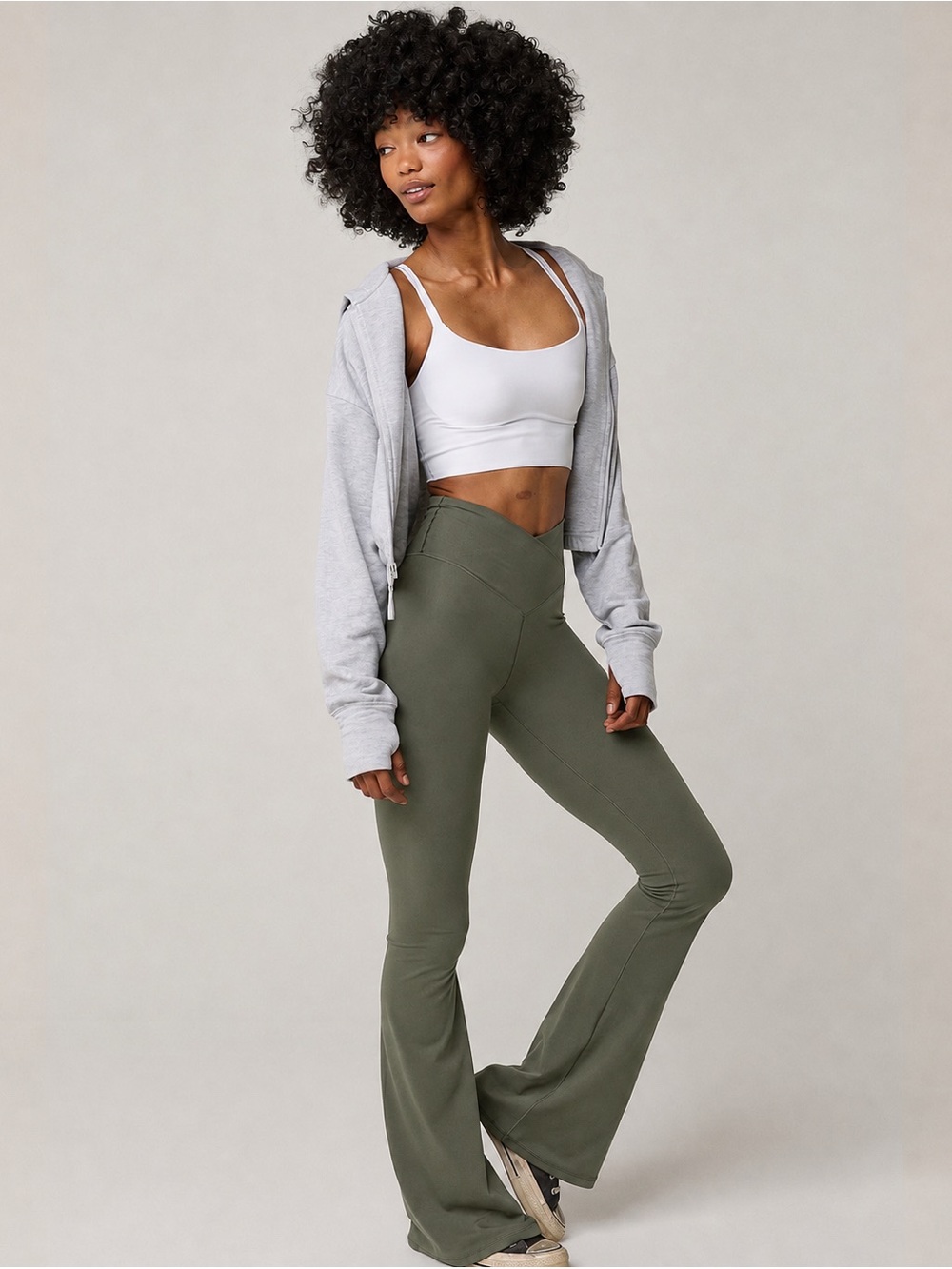 Aerie OFFLINE Real Me Crossover Flare Leggings S Short Olive Green